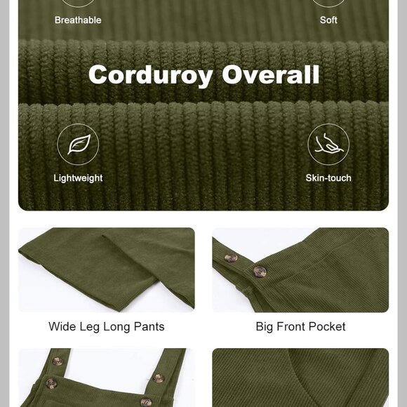 Women Corduroy Overalls Winter Fall Casual Loose Sleeveless Adjustable Strap Wid - Picture 6 of 9